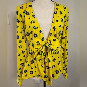 CABI vibrant leopard print cardigan top top yellow blue black SZ SM